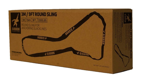 Slackline Round Sling 9 Feet For Secure Anchoring And Safe Setup packaging featuring product details