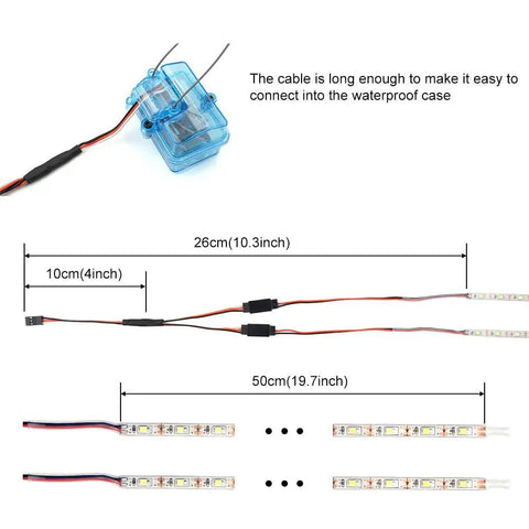 Waterproof LED Light Strips For RC Cars Trucks Planes Boats And Drones Dual Pack With Y Cable Heat Shrink Tubing, wiring diagram