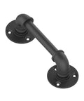 9.6 Inch Pipe Barn Door Pull Handle In Black Rustic Industrial Finish shown against white background