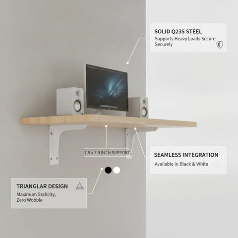 Floating Desk And Wall Shelf Compatible Triangular Bracket Heavy Duty Q235 Steel Support With Brushed Finish under shelf