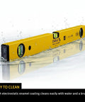 48 Inch Heavy Duty Aluminum Spirit Level Featuring Dead On Accuracy in water, showcasing easy cleanup and durable design.