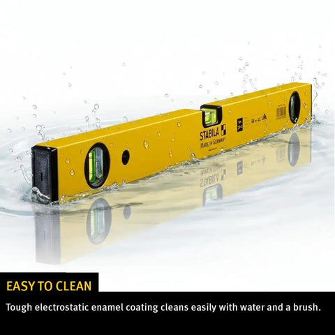 48 Inch Heavy Duty Aluminum Spirit Level Featuring Dead On Accuracy in water, showcasing easy cleanup and durable design.