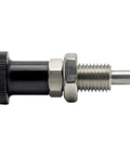 Heavy Duty Spring Return Plunger Knob Ball Nose Index Detent M12 in black and silver for precision fit machinery assembly.