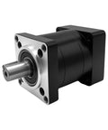 Front-left view of NEMA 34 planetary gearbox with black housing, silver flange, and protruding input shaft.