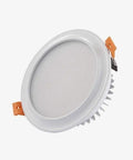 WKNHHL Recessed Lighting Housing Trim Kits White Downlight LED embedded ceiling light, round design with orange clips.