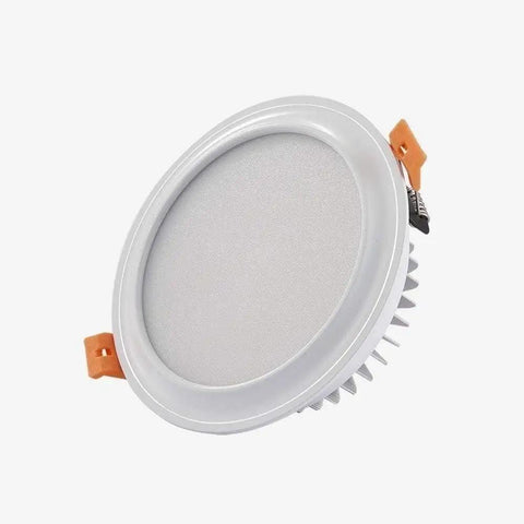 WKNHHL Recessed Lighting Housing Trim Kits White Downlight LED embedded ceiling light, round design with orange clips.