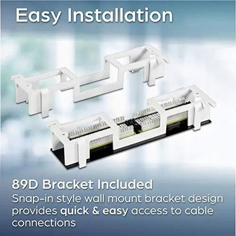 Easy installation 89D bracket included with 12 Port Cat6 Unshielded Patch Panel Wall Mount for vertical or horizontal install