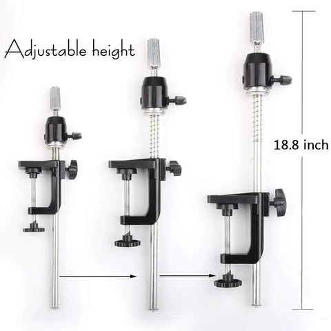 Durable Metal Wig Stand With C Clamp Adjustable Height Table Mount for precise styling and display in salon or home studio