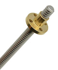 Close-up of 400mm 8mm T8 Lead Screw TR8x2 Acme Thread 2mm Pitch 1 Start 2mm Lead With Brass Nut For Z Axis CNC Machines Stainless Steel