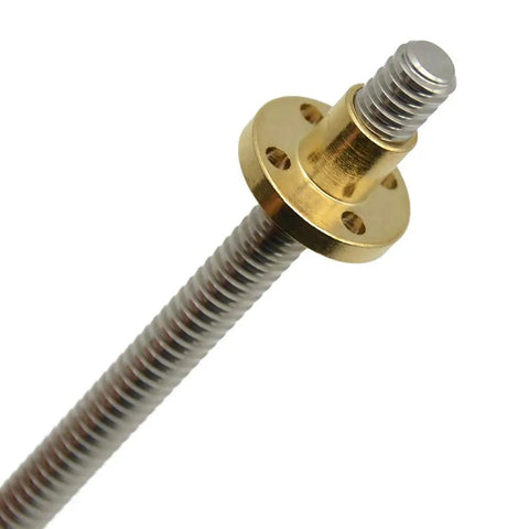 150 Millimeter T8 Acme Lead Screw With Solid Brass Nut For CNC Routers And DLP SLA 3D Printers Z Axis Upgrade close-up view of brass nut and steel core.