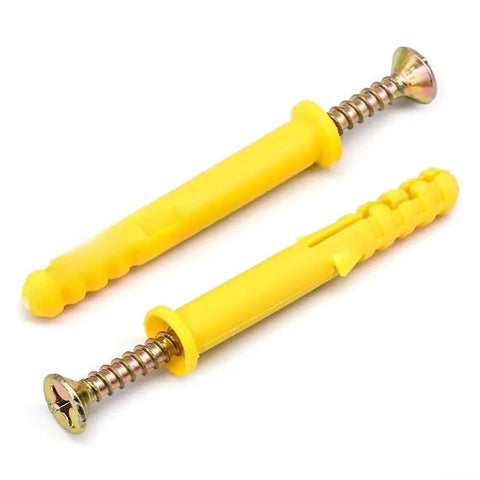 50 Pcs Yellow Nylon Expansion Anchor Fasteners With Screws For Drywall And Hollow Walls M6 Mounting Kit For Furniture, Woodworking And Construction Projects, Heavy Duty And Visible Easy Fix, two anchors