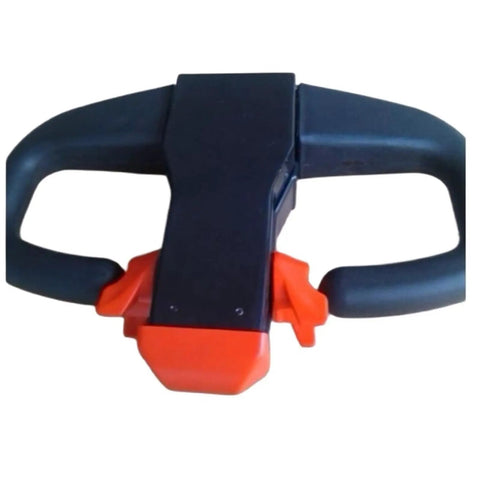 CH 01 Tiller Head Operating Handle And Actuation Lever Assembly With Et 126 Throttle Pedal Controller For Electric Stacker Pallet Trucks, black handle with orange accents.
