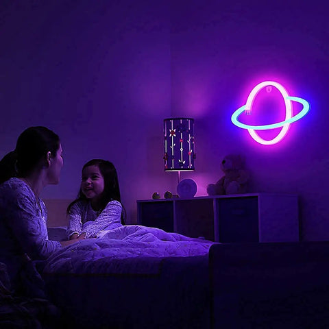 Planet Neon Sign USB Powered Saturn LED Light With Easy On Off Switch Aesthetic Wall Decor For Bedroom And Gaming Room