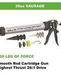 B Line Manual Sausage Caulking Gun 20 Oz Heavy Duty Workhorse 26 To 1 Drive with accessories and smooth rod cartridge