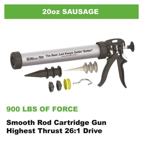 B Line Manual Sausage Caulking Gun 20 Oz Heavy Duty Workhorse 26 To 1 Drive with accessories and smooth rod cartridge