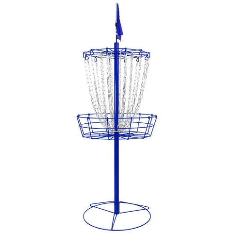 Royal Blue Double Chain Disc Golf Practice Basket Portable Metal Target With 24 Zinc Coated Chains In Two Layers