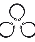 Three metal rings from 300 Piece E Clip Retaining Rings Set, External Circlips Assortment 2-32mm, Metal C Clips Kit.