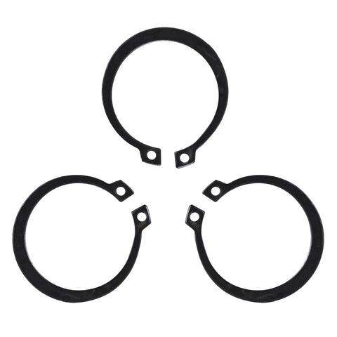 Three metal rings from 300 Piece E Clip Retaining Rings Set, External Circlips Assortment 2-32mm, Metal C Clips Kit.