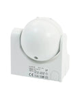 Infrared Motion Sensor Switch For 220V AC, 12 Meter Rotary Head, Easy Install, Detects Motion Up To 12M, Adjustable 5 Seconds To 8 Minutes Delay, 300W Resistive Or 1200W Inductive Load, Ambient Light 10 To 2000 Lux, Plastic Housing, white wall-mounted sensor front view