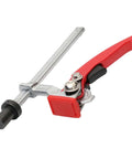 Adjustable Ratchet Workbench Clamp For Woodworking, Quick Acting Desktop Hold Down Fixture, steel alloy, red handle.