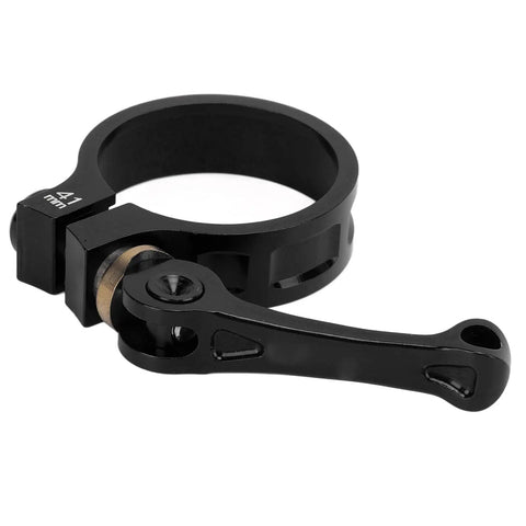 Vistreck 41mm Quick Release Bike Seat Post Clamp with CNC aluminum alloy collar for folding bikes, side view with lever.