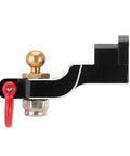 Drop Hitch Receiver For 1/18 RC Crawler TRX4M Upgrade, CNC Aluminum Build with red tow hook and golden hitch ball, side view, 2PCS