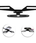 Ride Ready Foldable Aluminum Plate Holder For Motorcycle With Rear Light Bracket Universal Mount Easy Install Direct Replacement For Damaged Plate Sleek Low Profile Plate Mounting Accessory shown
