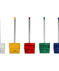 Solid As A Rock Green Upright Dustpan Pack Of 6 With 30 Inch Aluminum Handle And Serrated Comb Edge Stands Tall For Spotless Floors No More Breaking Your Back The Ultimate Commercial Sweep And Save Solution color variety of dustpans in white, yellow, red, green, and blue