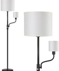 Cozy Living Room Floor Lamp With Linen Shade Tall Reading Light Black Matte Pole Lamp With 12W LED Bulb 3 Way Rotary Switch Modern Corner Lamp For Bedroom Or Study White Finish