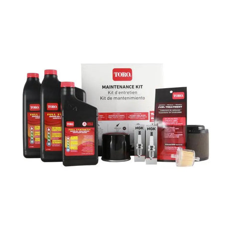 Maintenance Kit For 25cc Lightweight Two Cycle Engine TM CTR Replacement Parts Set with bottles, filters, and plugs on display