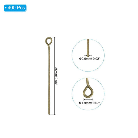 Bronze Open Eye Pins 25mm 400Pcs 21 Gauge Jewelry Findings For DIY Earrings Necklaces Bracelets Anklets And Other Craft Projects Perfect For Jewelry Making Pros And Hobbyists, 25mm with 0.6mm pin