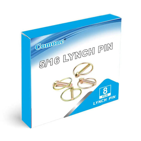 Eight Pack Five Sixteenth Inch Lynch Pins With Rings Heavy Duty Kit For Tractors Trailers And Mowers box