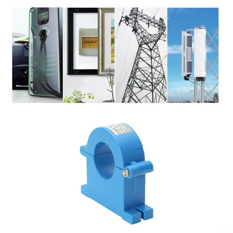 Heavy Duty Split Core Current Transformer 100A To 1000A Delivers 5A AC Output No Sweat Screw Lock Clamp, blue clip-on design.