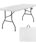 Beast Mode Ready 6Ft Folding Table Portable Plastic Table With Carry Handle Waterproof Foldable Design Steel Frame Lock White