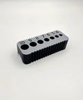 Premium Drill Guide Block For Woodworking And Cabinet Projects Legit Straight Hole Locator Carpenter Jig with metric sizes in black polymer.