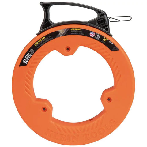 50 Foot Electrical Fish Tape Pro Grade With Steel Wire Puller, Double Loop Tip, Durable Housing and Handle, 1/8 Inch Wide