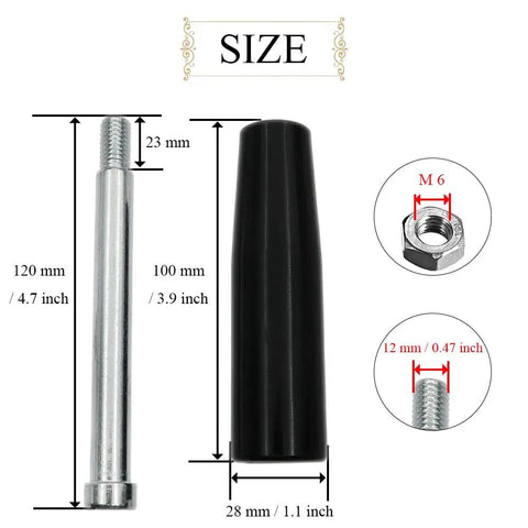 Built Tough Revolving Handle Knob Handwheel M12 X 120mm Threaded Stem dimensions and components overview, black Bakelite grip