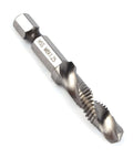 HSS M8×1.25 drill-tap bit with hex shank, for metal; close-up view