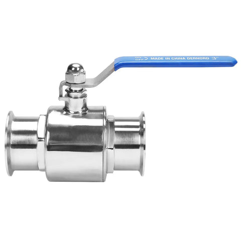 Side view of 3 Inch Tri Clamp Clover Ball Valve Stainless Steel 304 PTFE Lined With 3 Inch Tube OD Built Tough For Heavy Duty Fluid Control