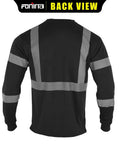 Back view of black ANSI Class 3 high visibility long sleeve work shirt with reflective tape for road work, 3-pack
