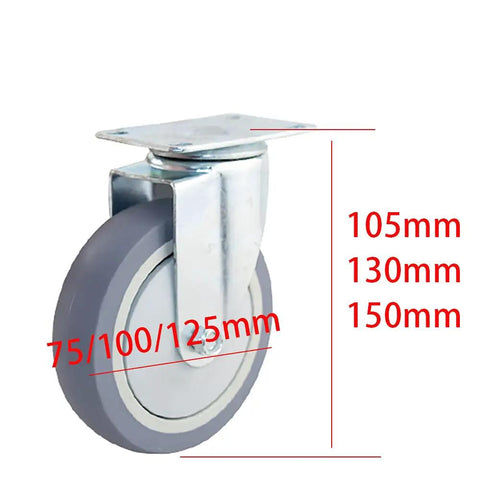 Heavy Duty Swivel Caster Wheels Set Of 4 100 Mm Non Marking Rubber Casters With Locking Brakes, showing 105mm wheel size.