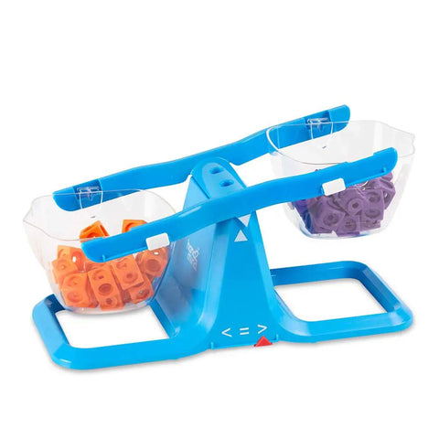 Blue Nestable Double Bucket Balance Scale For Liquids And Solids, Clear Weighing Balance For Classroom, Easy To Assemble Kid Friendly Hands On Learning Tool For Weight And Measurement, Space Saving Base with colorful weights