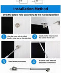2 Pack 120N 10 Inch Gas Struts Soft Open Lid Supports installation guide with diagrams and steps for cabinets or toy boxes.