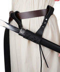 Medieval Leather Sword Frog Universal Rapier Broadsword And Cutlass Right Handed Black With Adjustable Lacing on belt