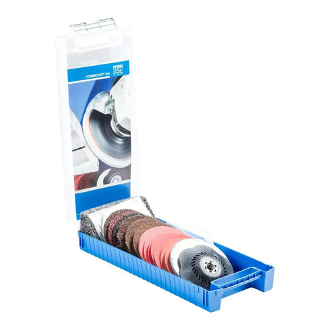 COMBICLICK Nineteen Piece Disc Set For Coarse Grinding To Polishing On An Angle Grinder Five Inch Diameter Five Eighths By Eleven Thread Quick Mount System For Cool Grinding And Mirror Quality Finishes