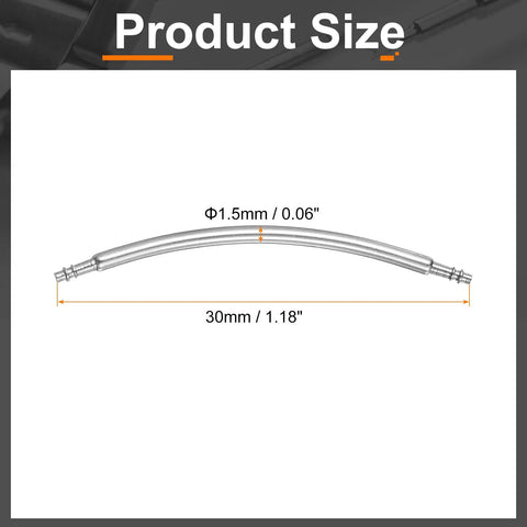 Ten Piece Curved Spring Bar Watch Band Pins Fits 30mm Straps With 1.5mm Diameter shown with size dimensions.