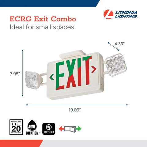 2 In 1 LED Exit Sign And Emergency Light Combo For Busy Biz Spaces Switchable Red And Green Signage With 2 Square Head LED Lamps