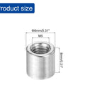 Shop Grade Round Weld Nuts M5 Thread With 8 Millimeter Collar For No Sweat Frame Mods And Furniture Upgrades Ready To Thread Bung Female Inserts Made From Solid Rust Proof 201 Stainless Steel Twenty Piece Pack, showing dimensions of M5 weld nut.