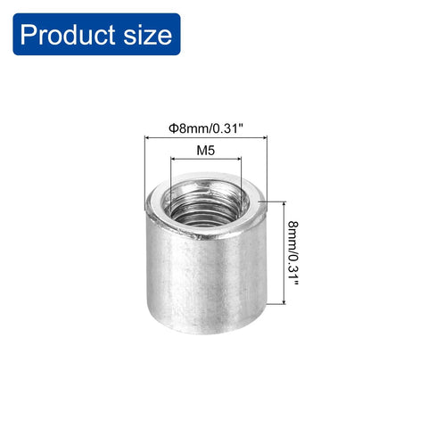 Shop Grade Round Weld Nuts M5 Thread With 8 Millimeter Collar For No Sweat Frame Mods And Furniture Upgrades Ready To Thread Bung Female Inserts Made From Solid Rust Proof 201 Stainless Steel Twenty Piece Pack, showing dimensions of M5 weld nut.