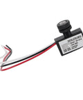 120V Dusk To Dawn Sensor Photoelectric Switch Automatic Black for outdoor lighting, shown with wiring and label details.